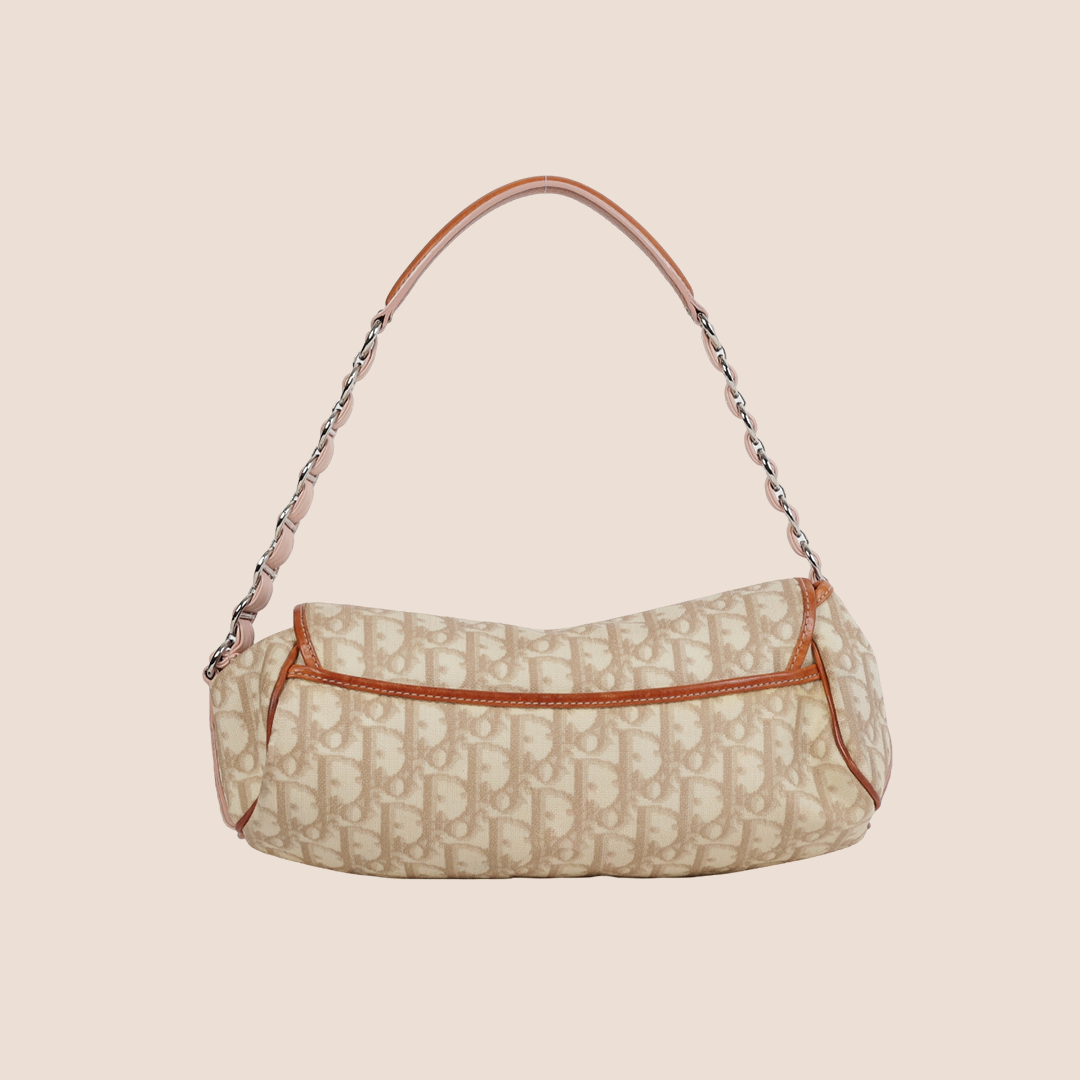 CHRISTIAN DIOR 2007 PINK & BEIGE ROMANTIQUE BAGUETTE BAG