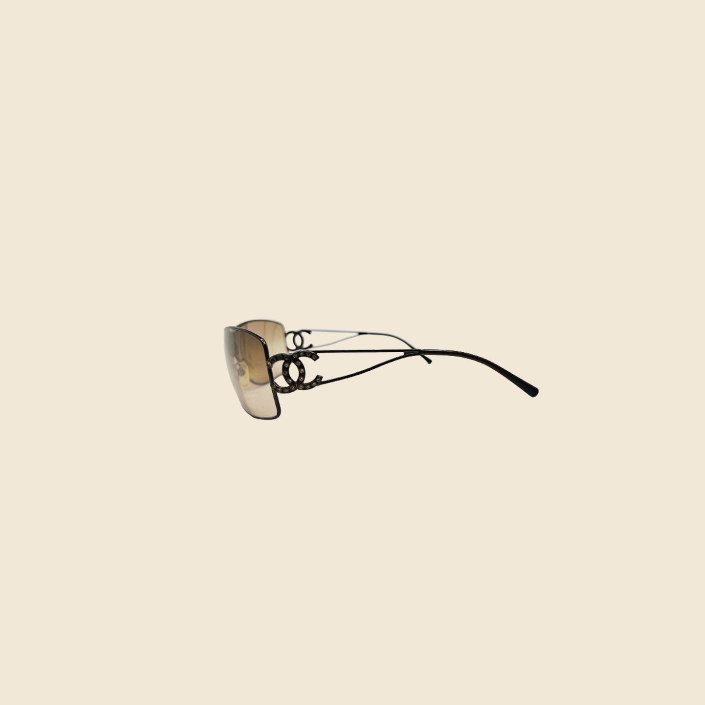 CHANEL 90s BROWN TINTED CRYSTAL CC LOGO SUNGLASSES