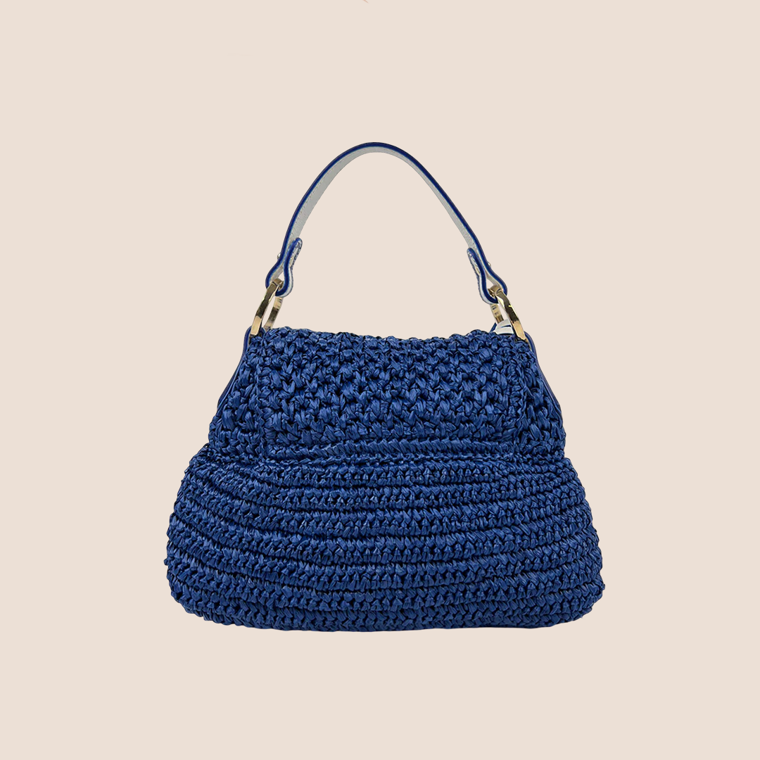 FENDI 2008 BLUE RAFFIA MINI CHEF BAG