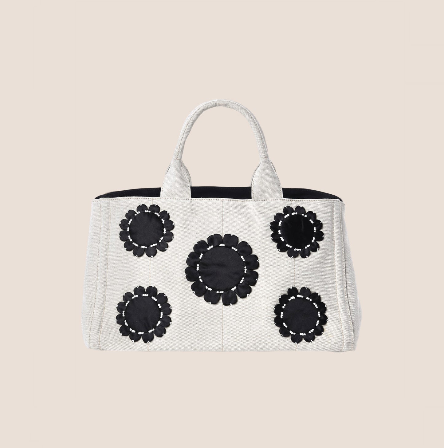 PRADA BEIGE CANAPA MISTOLINO TOTE BAG