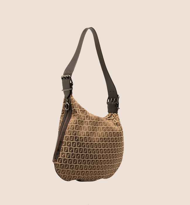 FENDI 2000 BROWN ZUCCHINO CANVAS OYSTER SHOULDER BAG