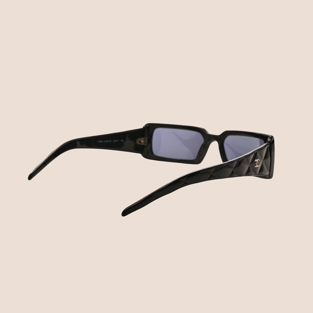 CHANEL QUILTED BLACK CRYSTAL CC LOGO SUNGLASSES