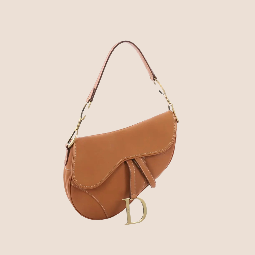 CHRISTIAN DIOR BROWN LEATHER SADDLE BAG