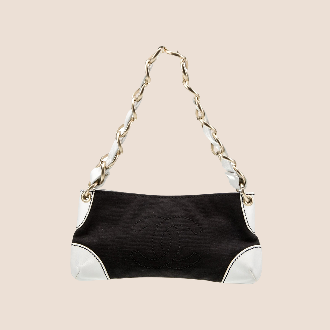 CHANEL 2003 OLSEN CC CANVAS SHOULDER CHAIN BAG