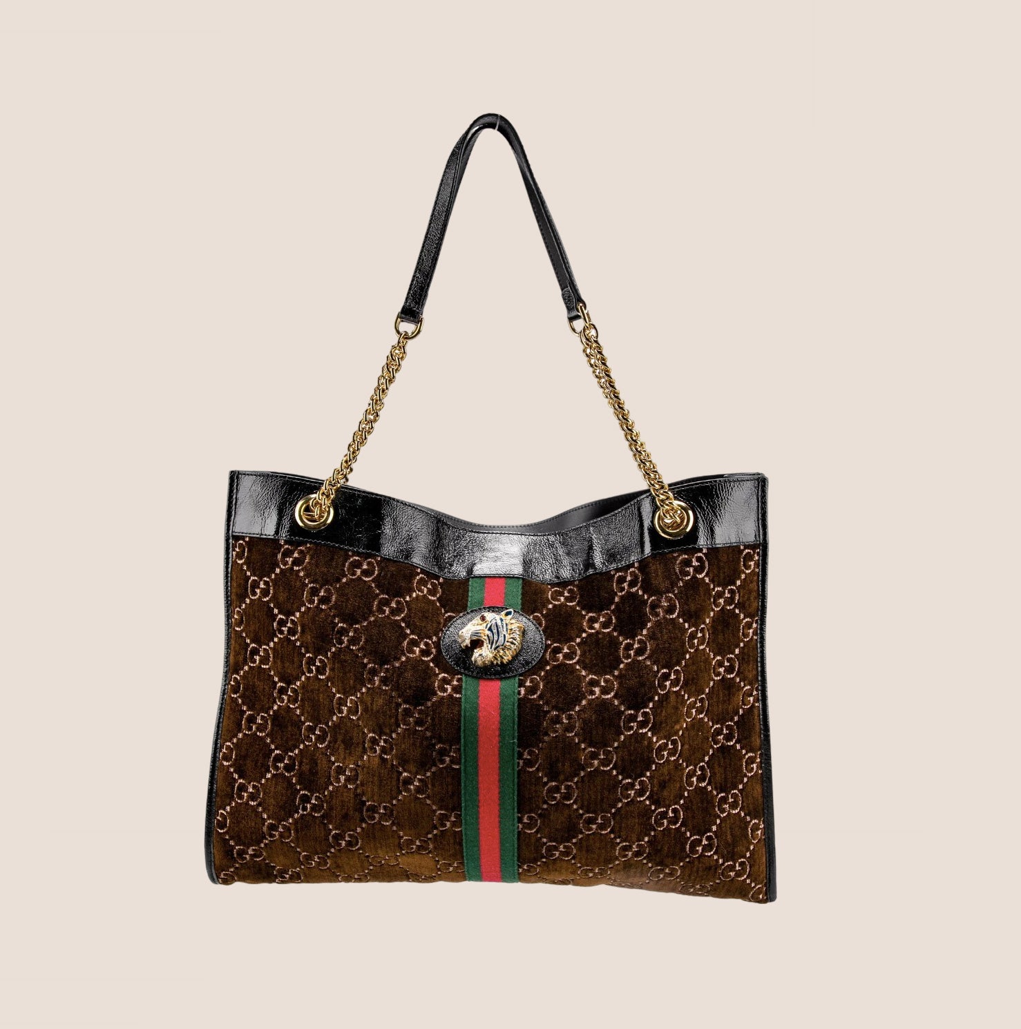 GUCCI BROWN VELVET WEB RAJAH TOTE BAG – RDB