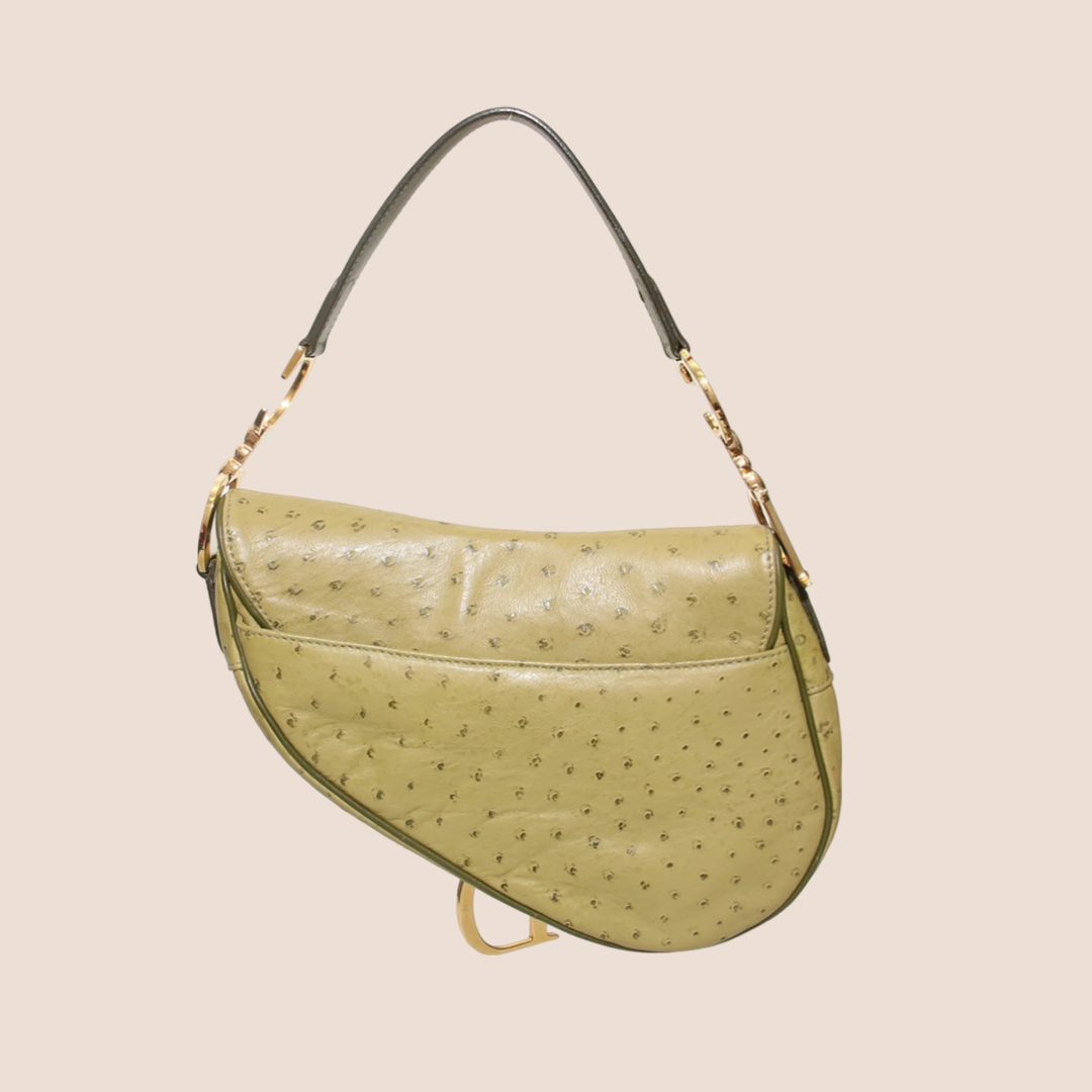 CHRISTIAN DIOR FALL 2000 GREEN OSTRICH SADDLE BAG