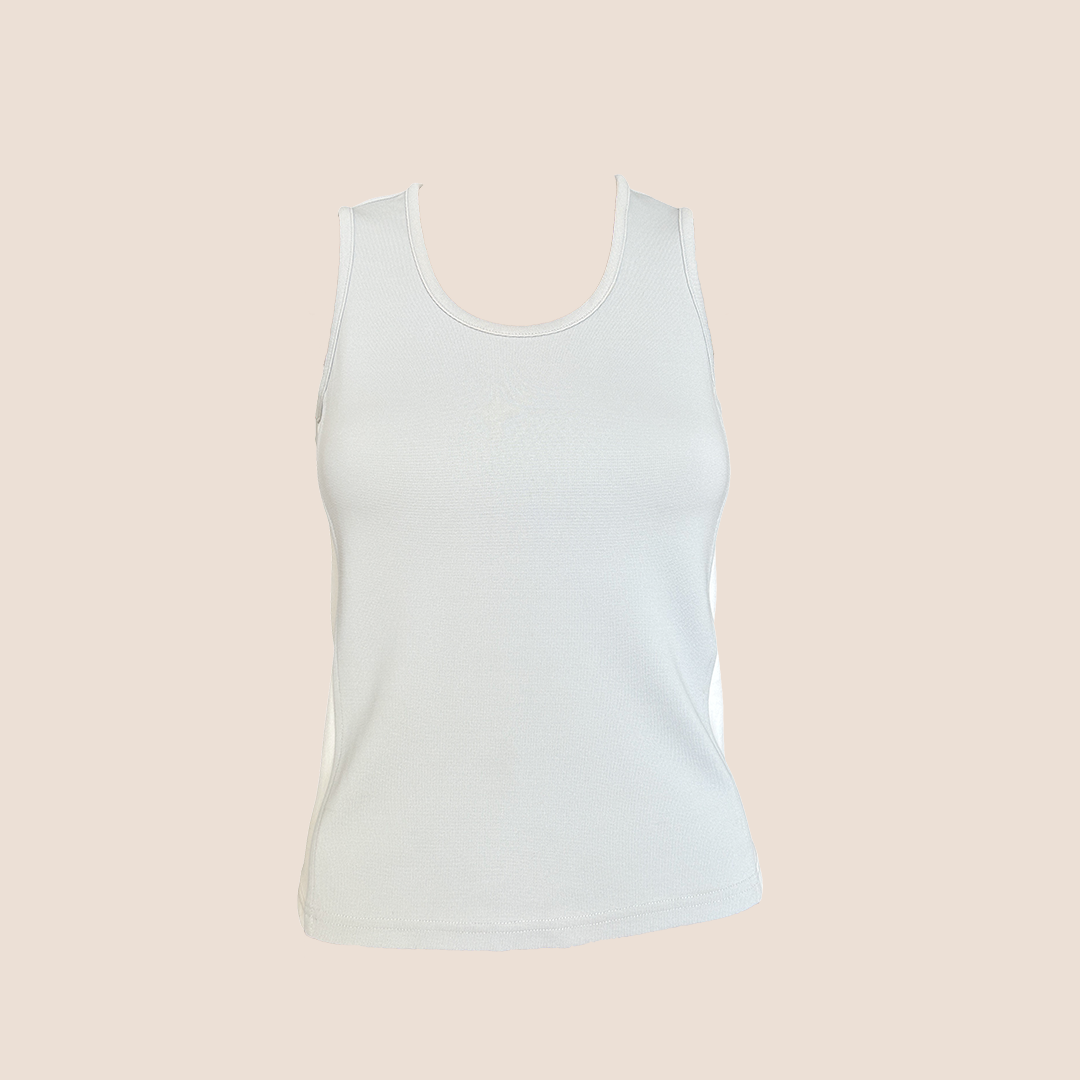 CHANEL SS 2001 GREY & WHITE CC LOGO BACK SLEEVELESS TOP