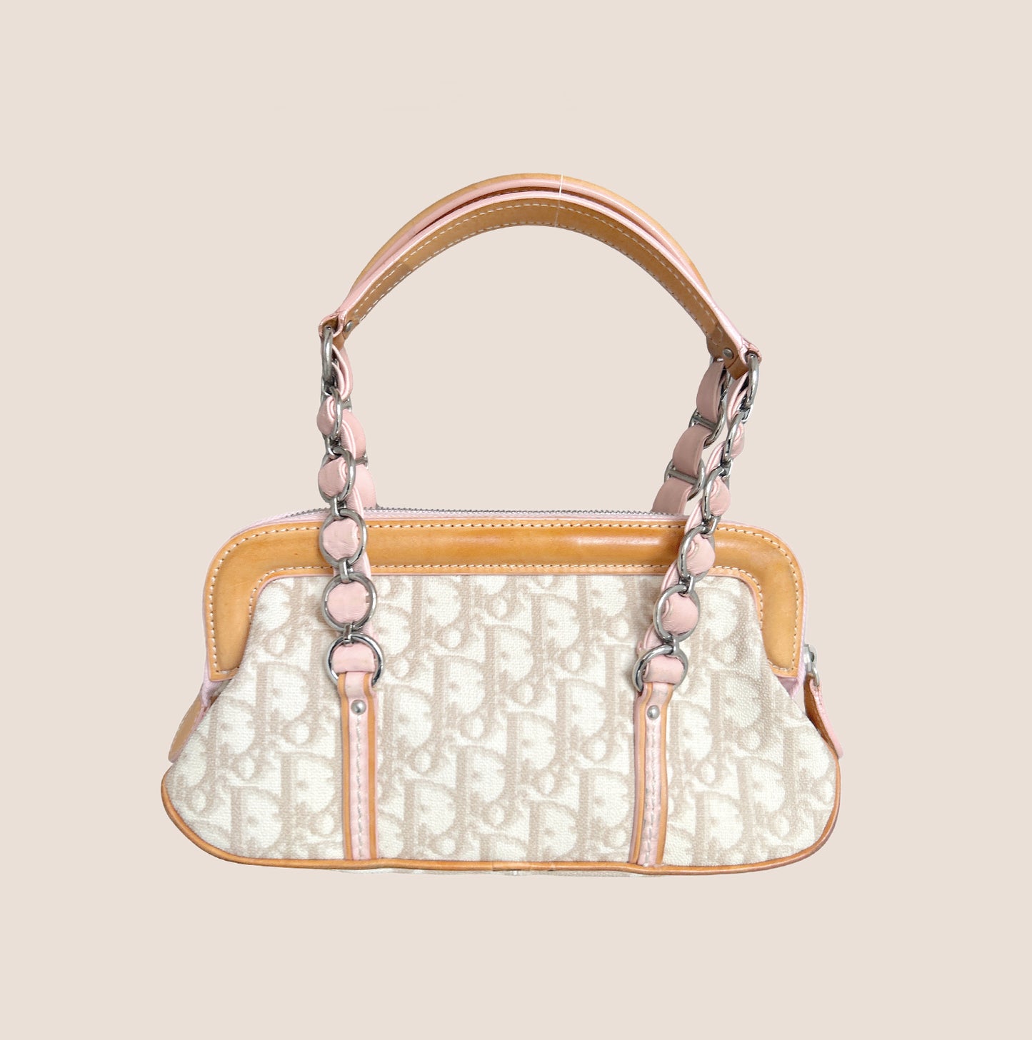 CHRISTIAN DIOR PINK & BEIGE ROMANTIQUE MINI FRAME BAG