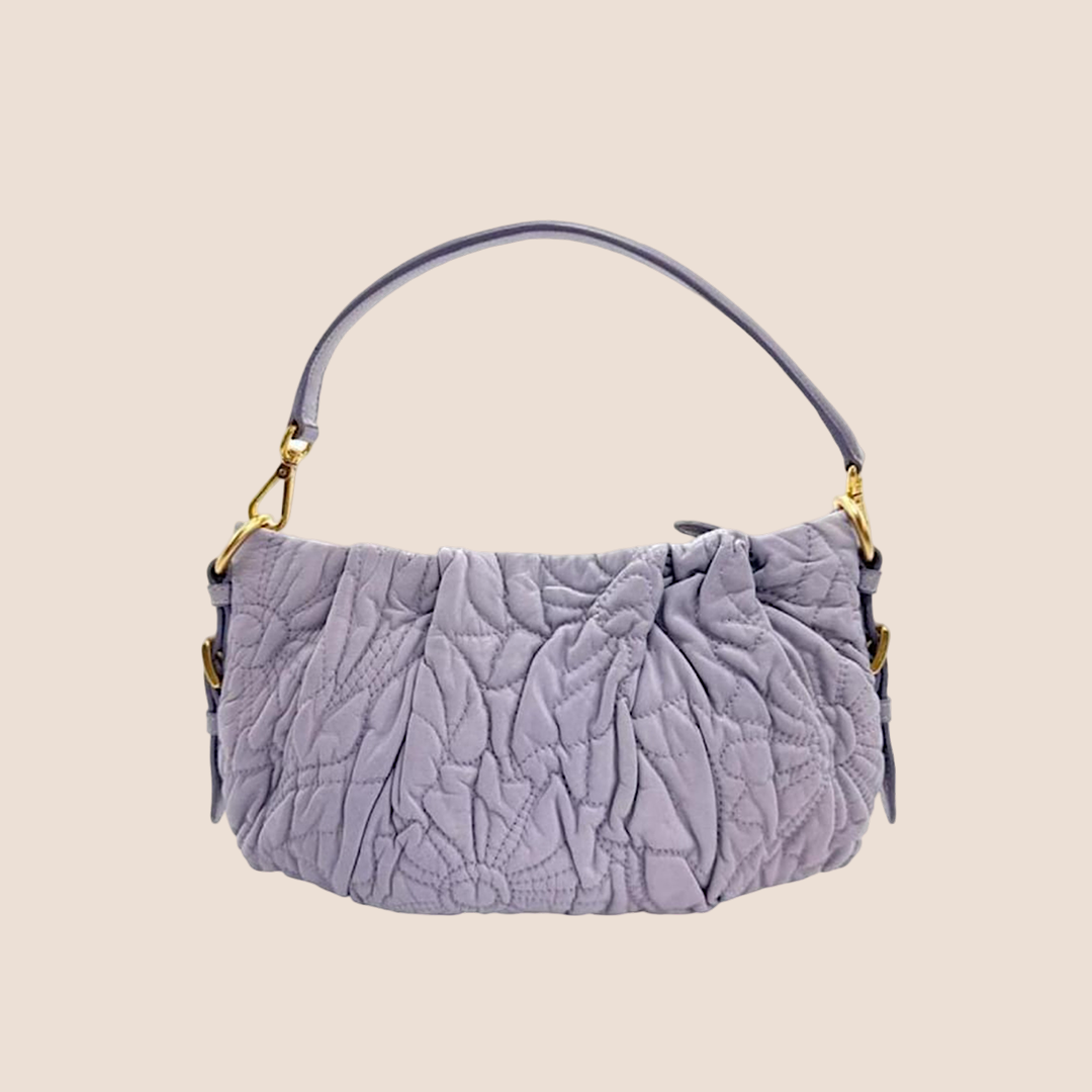 PRADA PURPLE LEATHER EMBROIDERED PETAL SHOULDER BAG