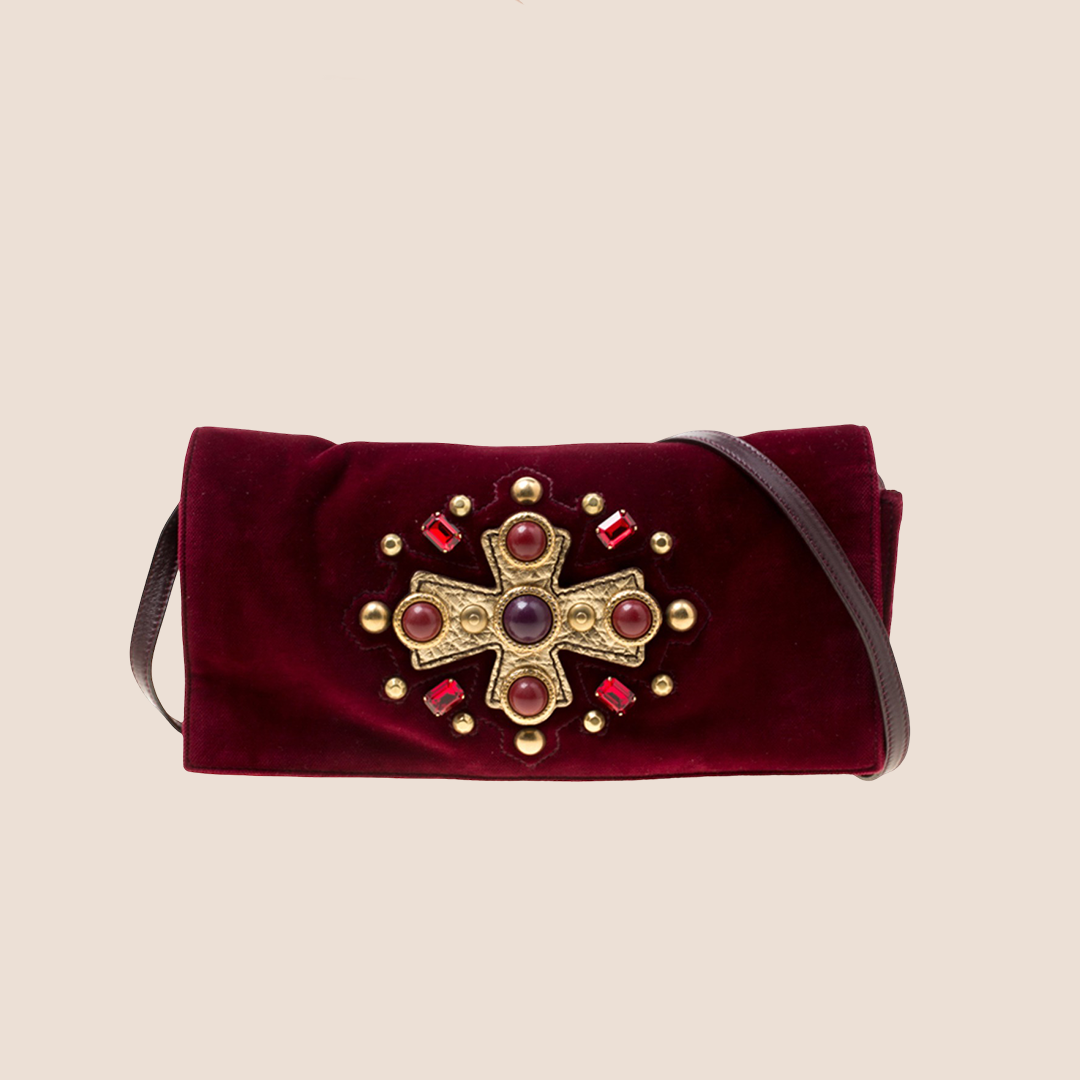 YVES SAINT LAURENT RED VELVET CROSS VENISE SHOULDER BAG – RDB
