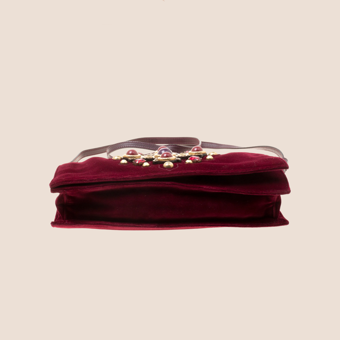 YVES SAINT LAURENT RED VELVET CROSS VENISE SHOULDER BAG