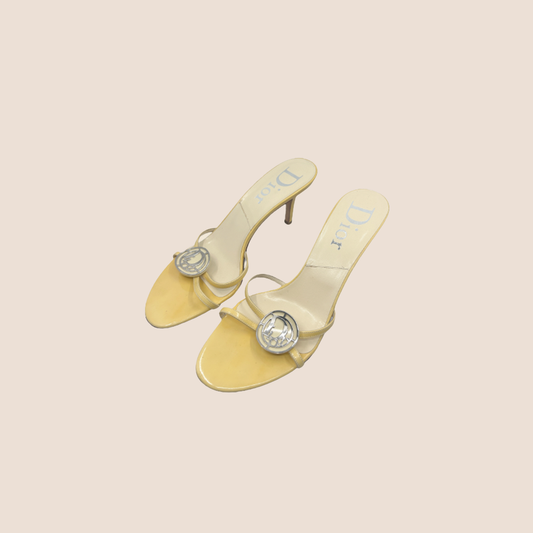 CHRISTIAN DIOR PASTEL YELLOW LOGO STRAP SANDALS