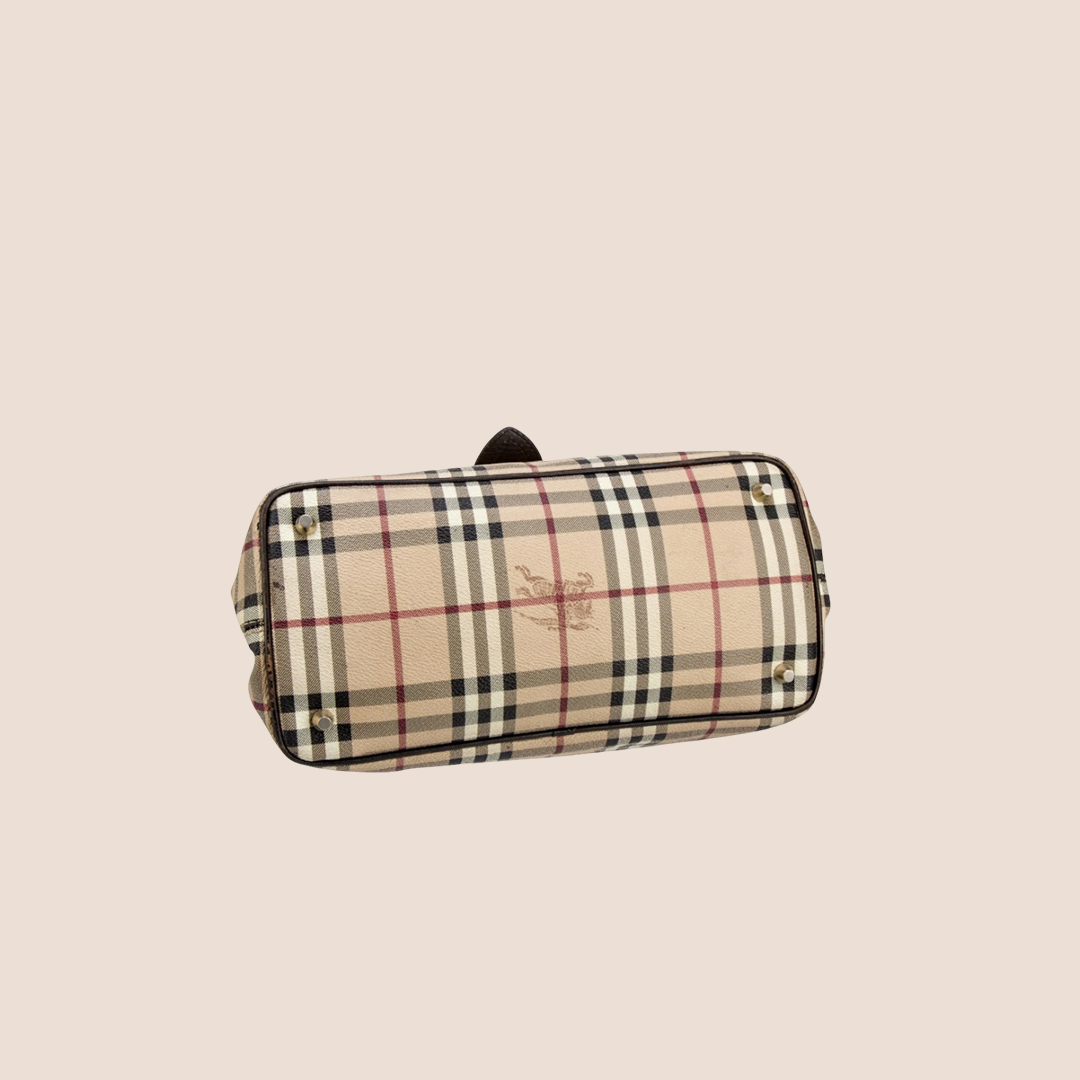BURBERRY HAYMARKET CHECK BUCKLE TOTE BAG