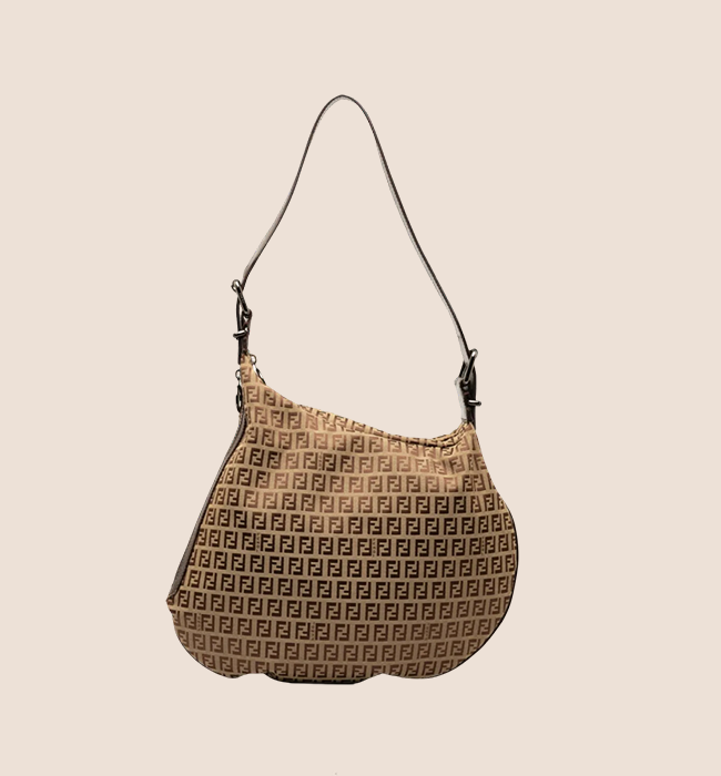 FENDI 2000 BROWN ZUCCHINO CANVAS OYSTER SHOULDER BAG