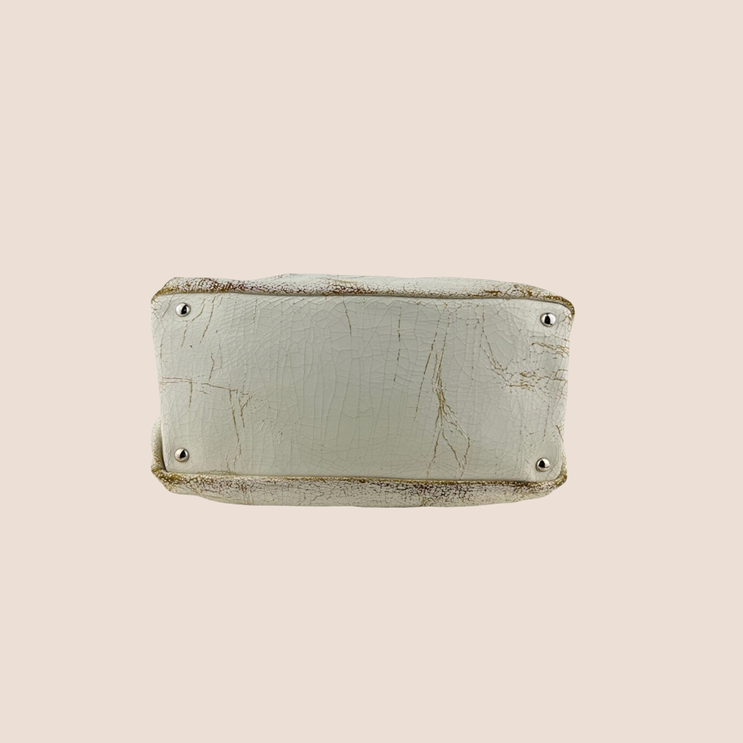 MIU MIU 2000 OFF WHITE AGED LEATHER TOTE BAG