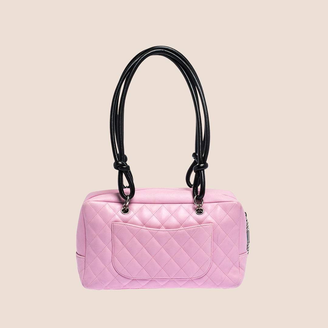 CHANEL 2006 PINK & BLACK CC LOGO CAMBON BOWLING BAG