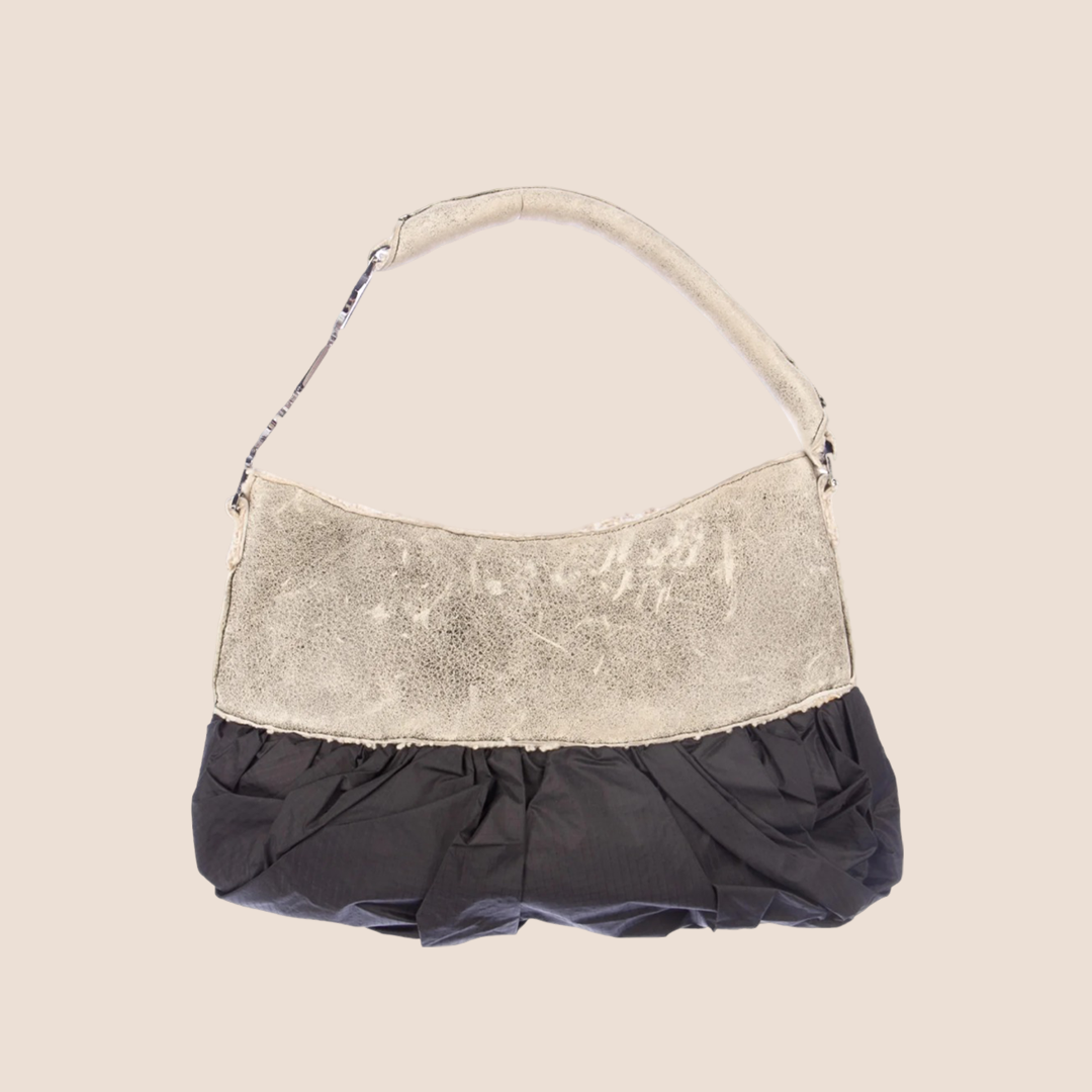 CHRISTIAN DIOR TAUPE SHEARLING CORSET BAG