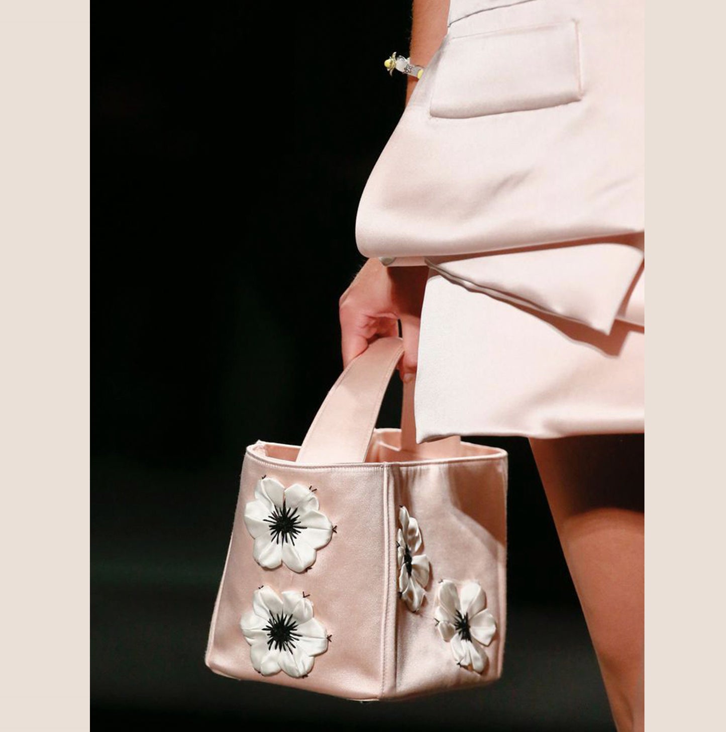 PRADA 2013 SPRING RUNWAY PINK SATIN FLORAL BUCKET BAG