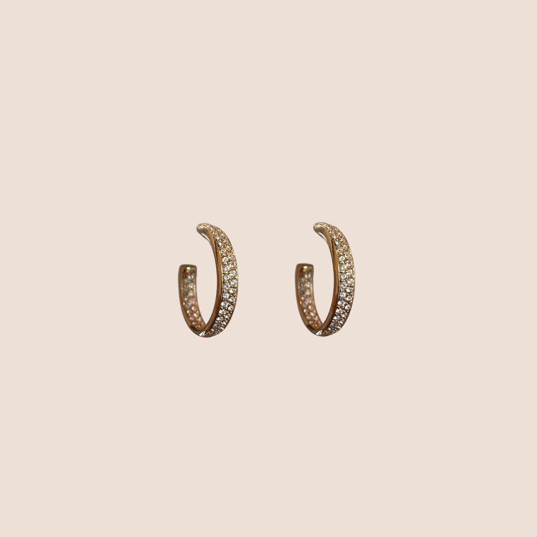 CHRISTIAN DIOR 2000s GOLD PAVÉ RHINESTONE HOOPS