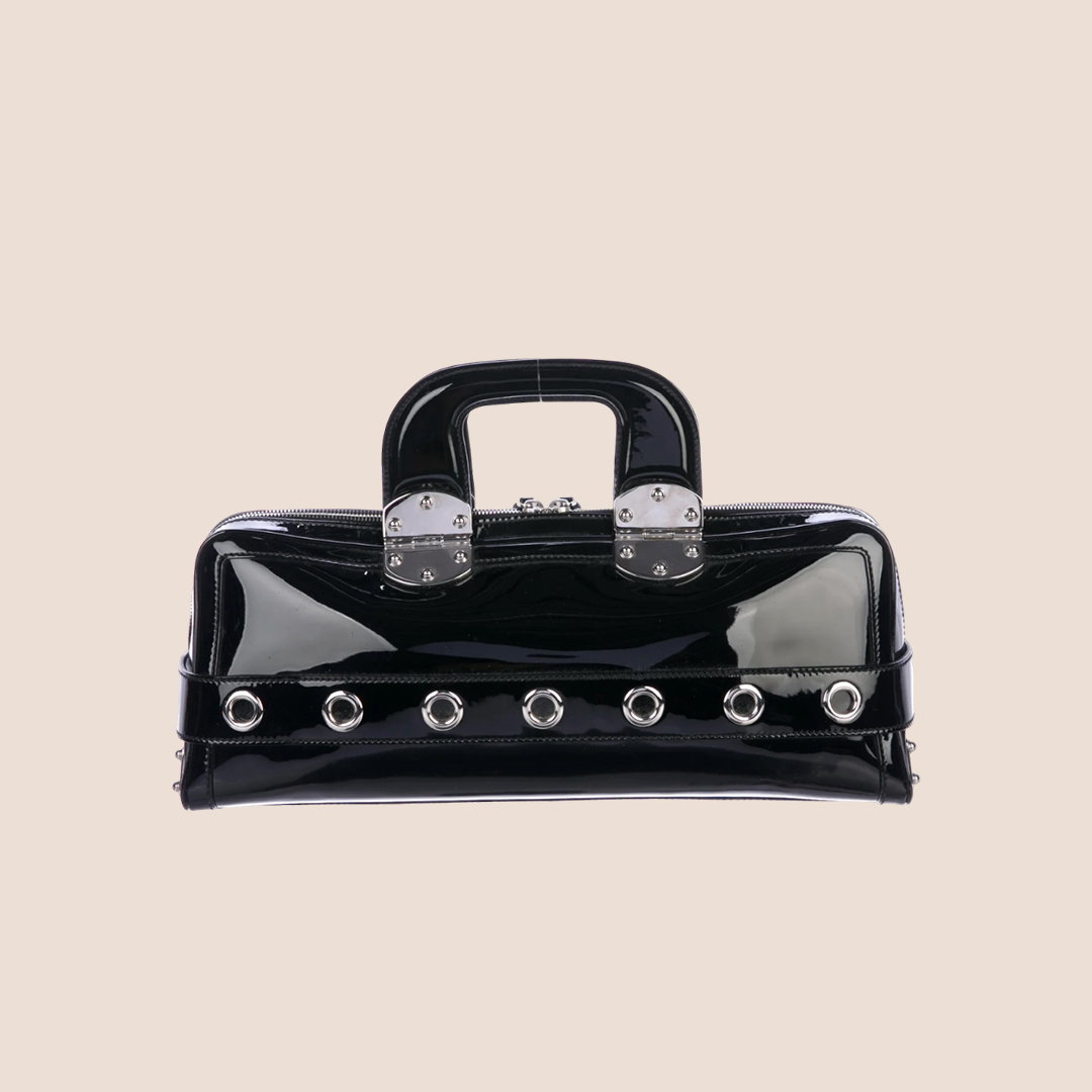 GUCCI BLACK PATENT LEATHER ROMY BOSTON BAG