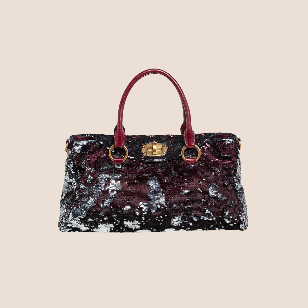 MIU MIU BURGUNDY SILVER SEQUIN LEATHER TURNLOCK SHOULDER BAG – RDB MIU MIU BURGUNDY SILVER SEQUIN LEATHER TURNLOCK SHOULDER BAG – RDB