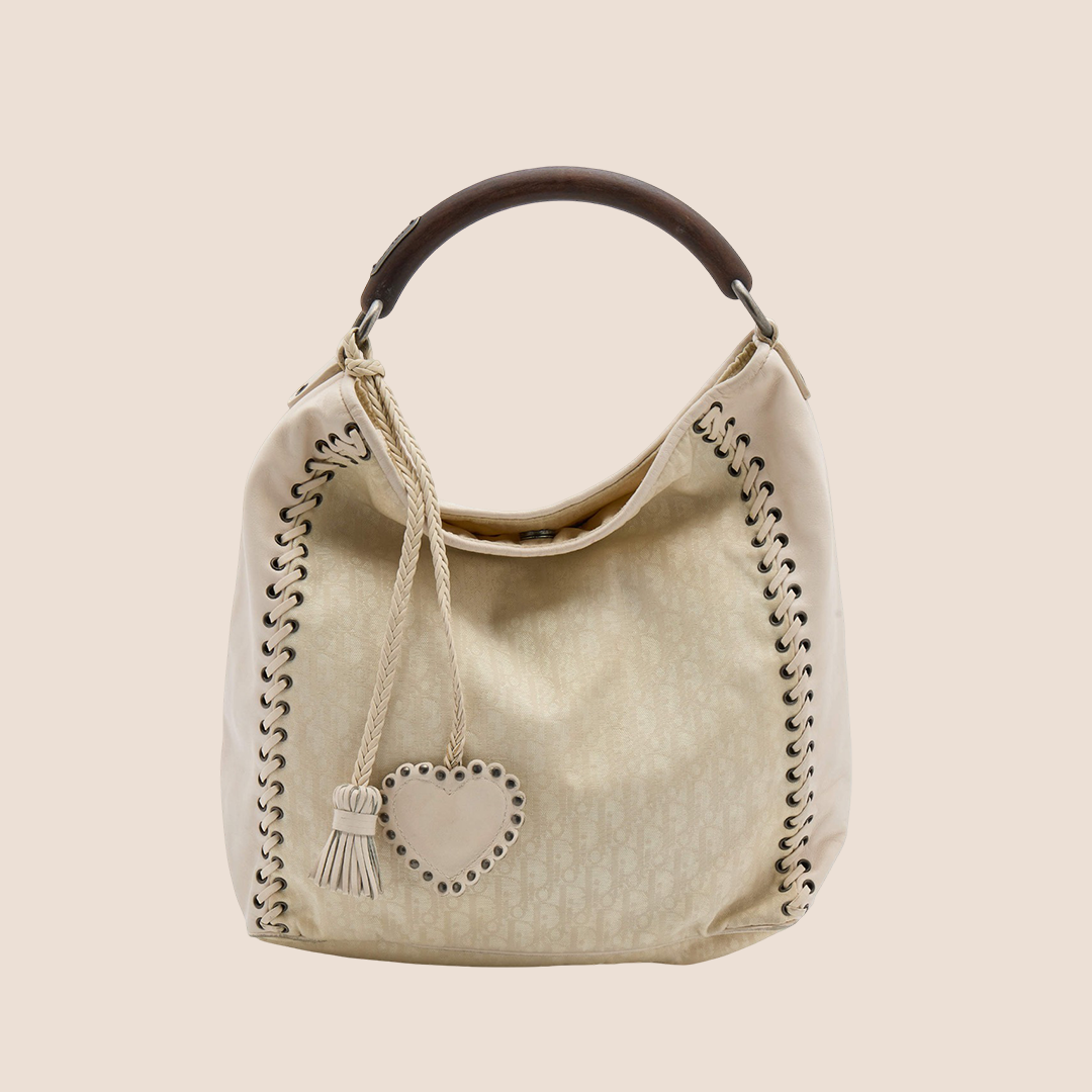 CHRISTIAN DIOR BEIGE OBLIQUE ETHNIC HOBO BAG