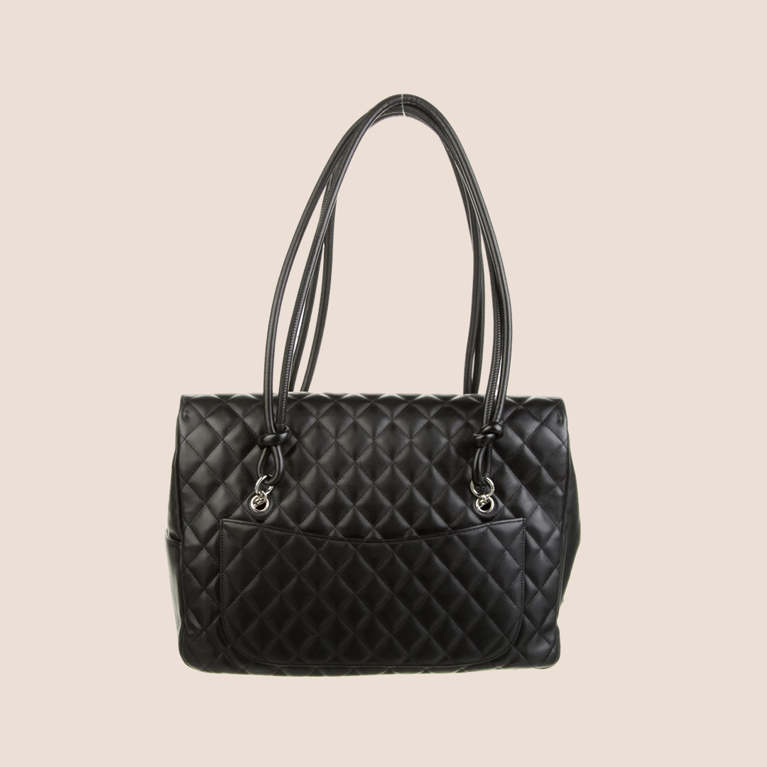 CHANEL CC BLACK & WHITE LOGO CAMBON FLAP TOTE BAG