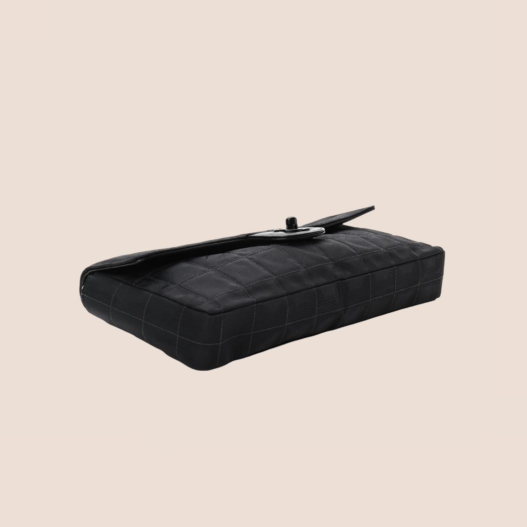 CHANEL EAST WEST BLACK CANVAS CHOCOLATE BAR CHAIN FLAP BAG