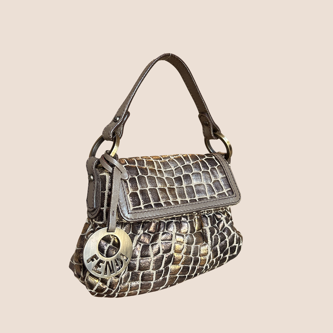 FENDI 2000 METALLIC BRONZE CROCO MINI CHEF BAG