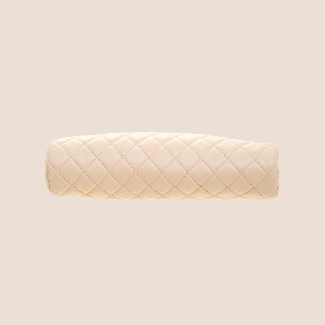CHANEL BEIGE QUILTED LAMBSKIN LEATHER CLUTCH BAG