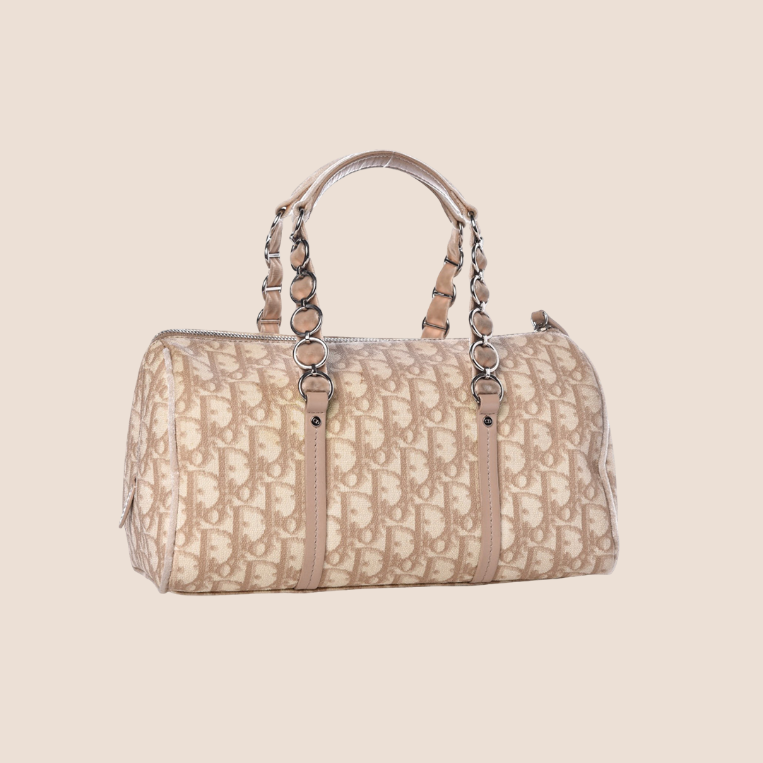 CHRISTIAN DIOR BEIGE & ROSE TROTTER ROMANTIUQUE FLORAL BOSTON BAG
