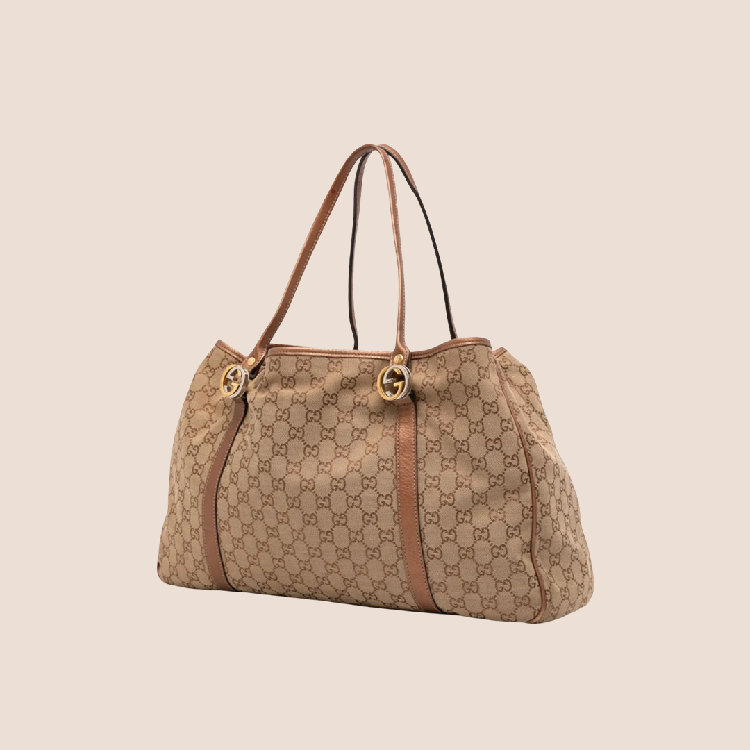GUCCI BROWN GG CANVAS TWINS TOTE BAG