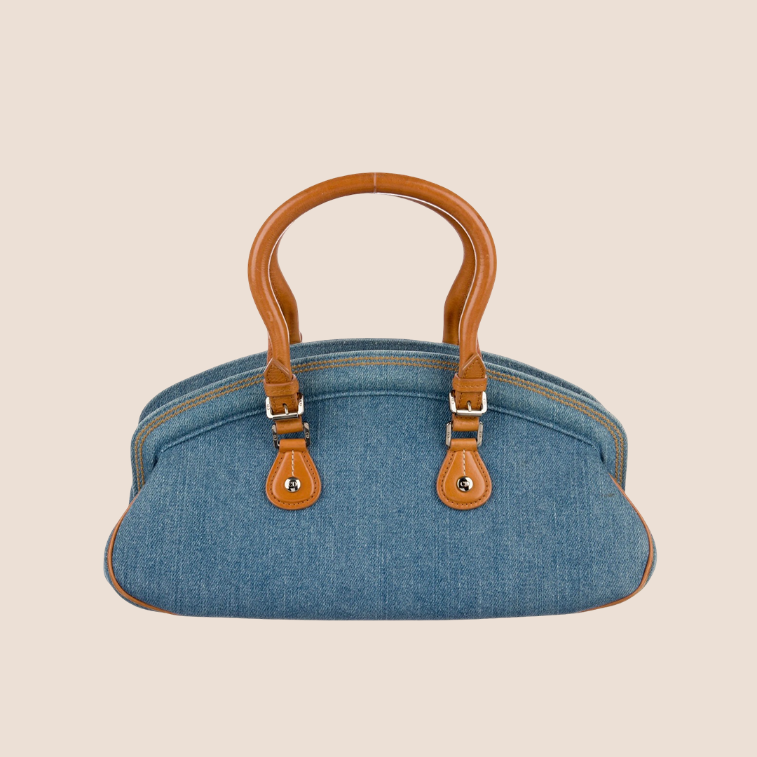 CHRISTIAN DIOR 2005 DENIM EMBROIDERED DETECTIVE HANDBAG