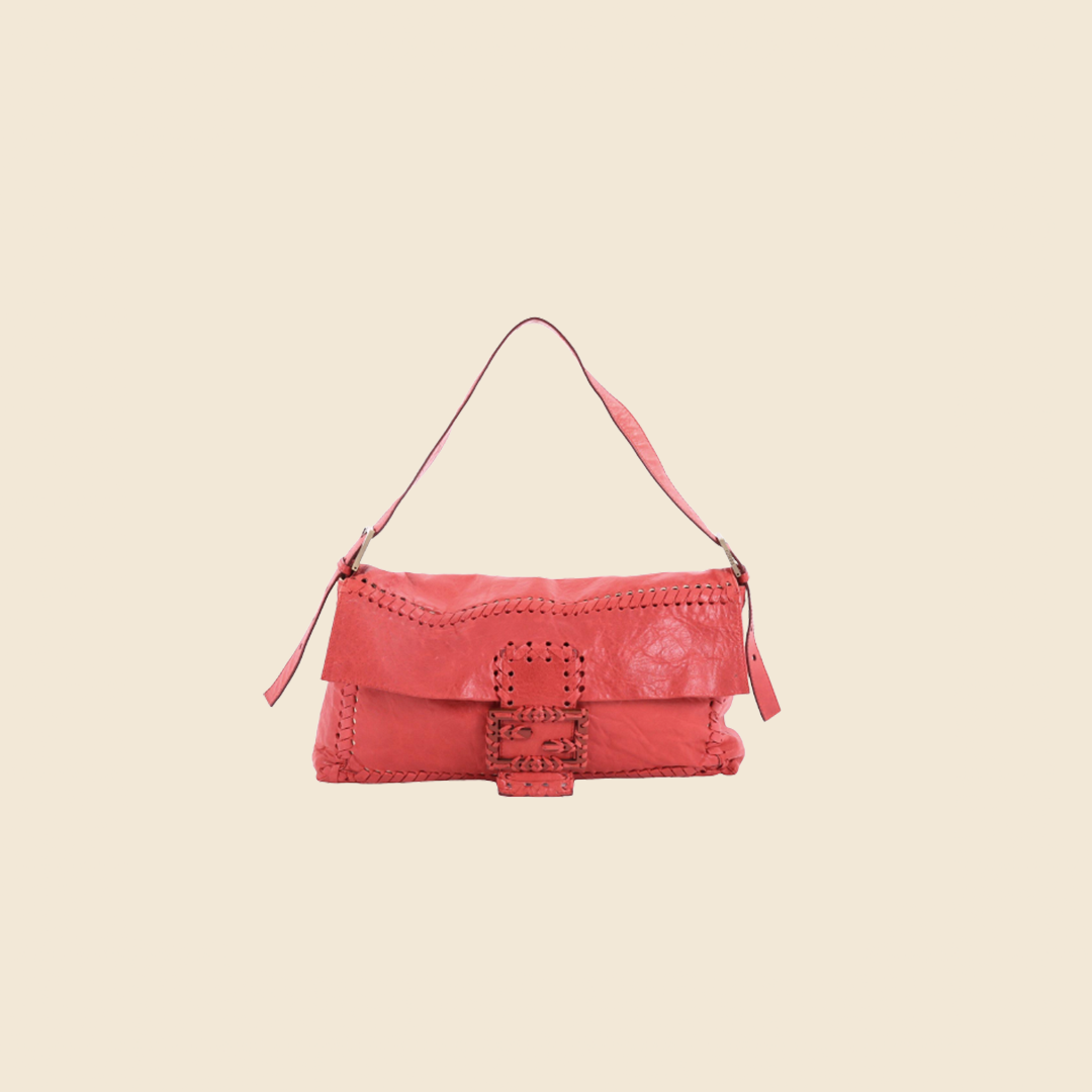 FENDI 2000s PINK & CARAMEL RAFFIA KNIT BAGUETTE BAG – RDB