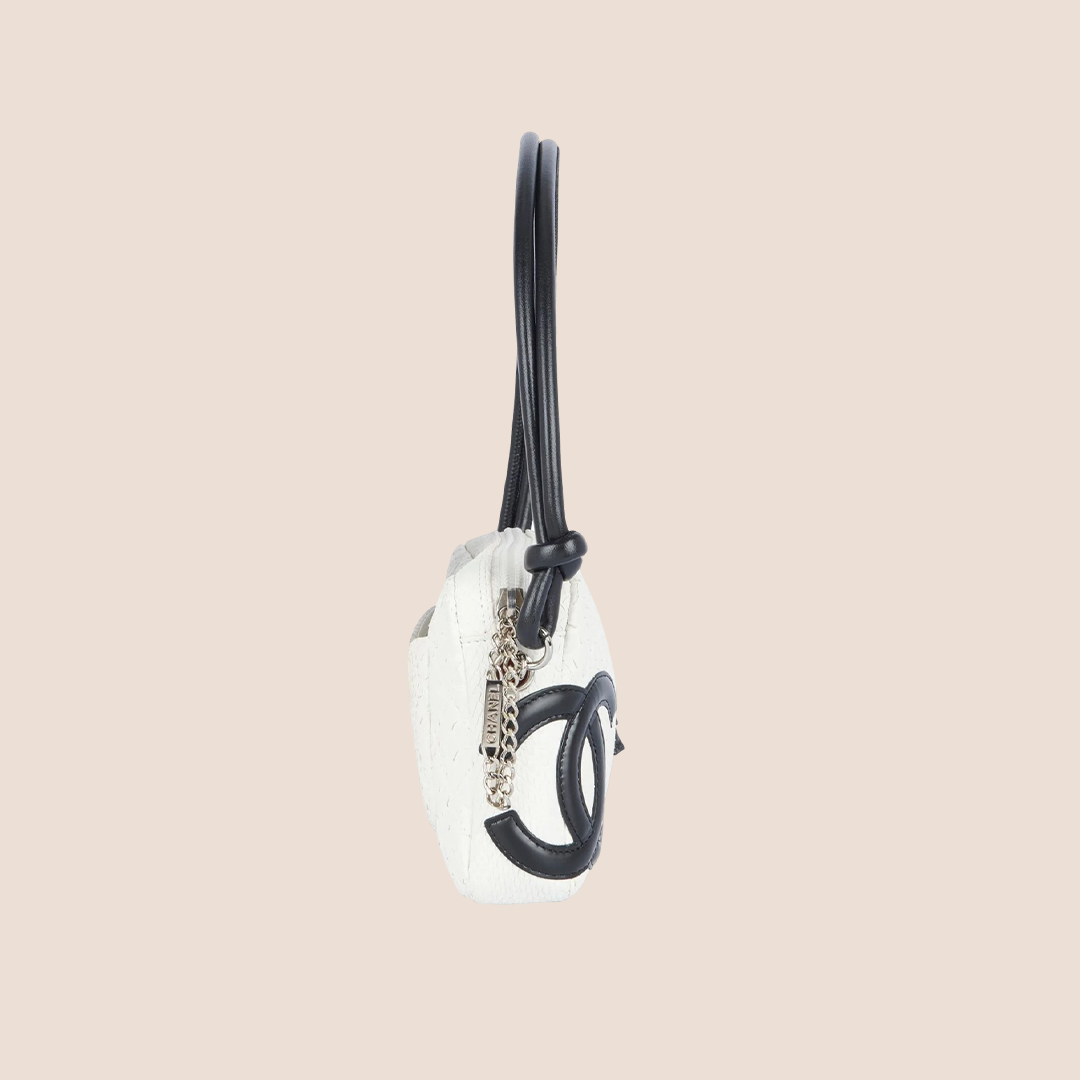 CHANEL 2005 WHITE & BLACK PYTHON CAMBON CC POCHETTE BAG