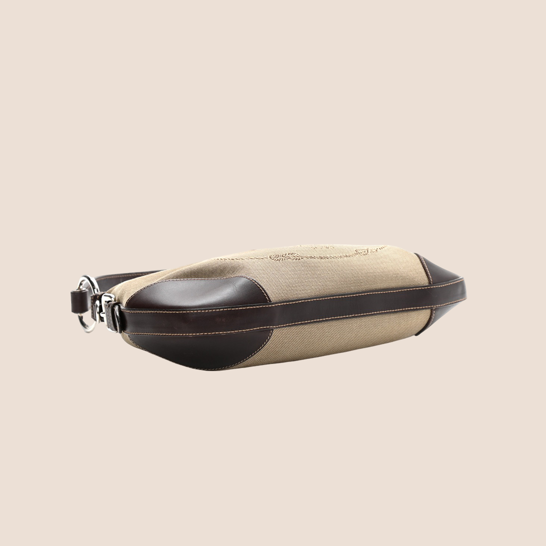 PRADA BROWN JACQUARD LOGO SHOULDER BAG