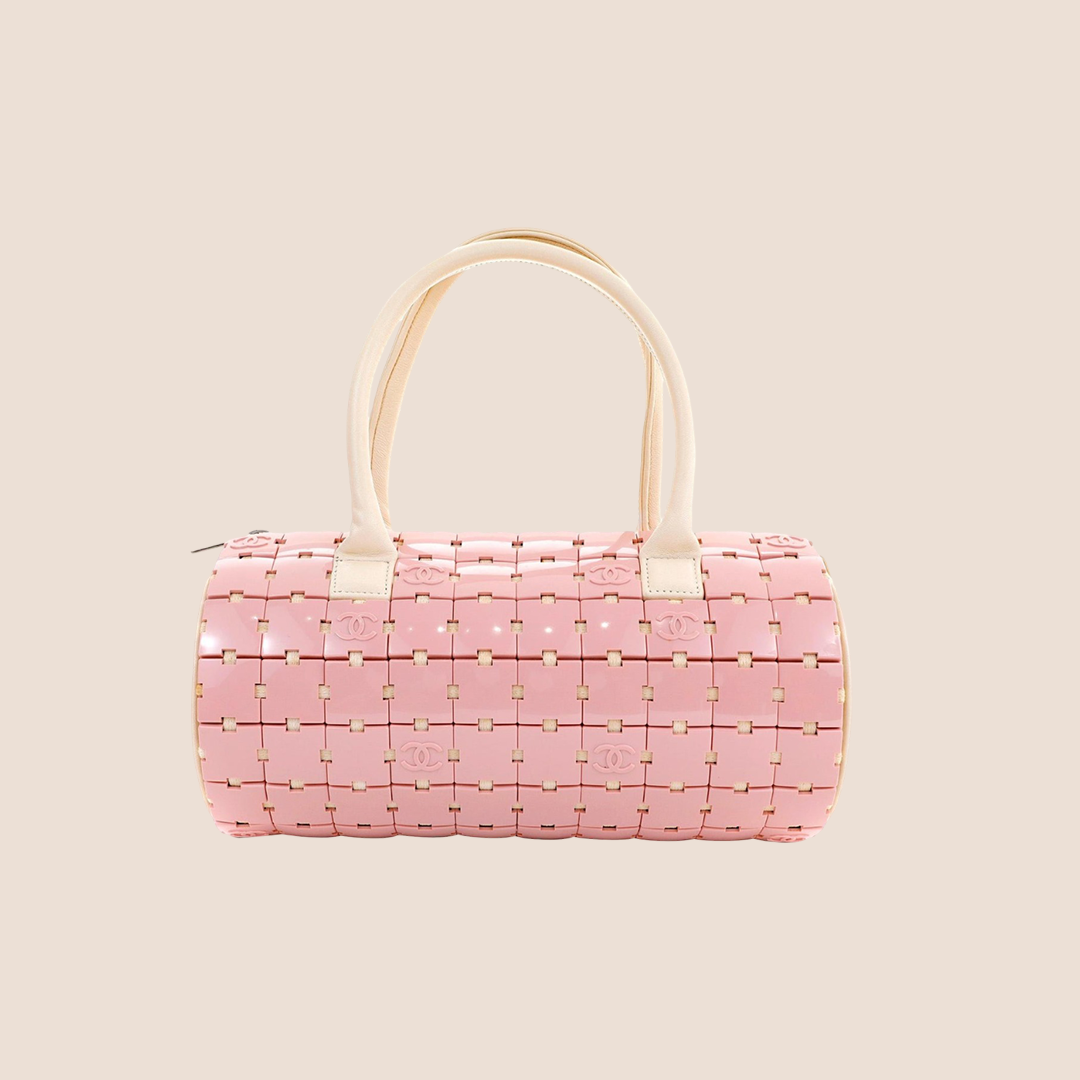CHANEL PINK & BEIGE ACRYLIC LUCITE PUZZLE BARREL BAG