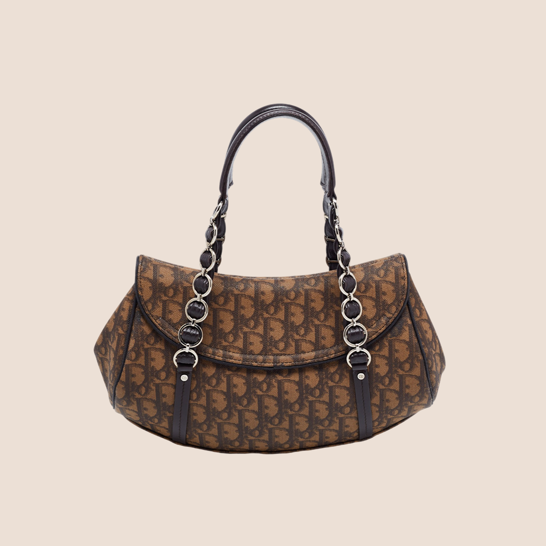 CHRISTIAN DIOR BROWN TROTTER ROMANTIQUE FLAP BAG