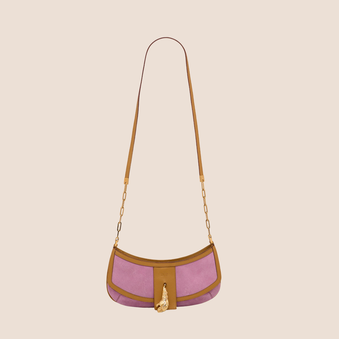 GUCCI PINK SUEDE TIGER CHARM SHOULDER BAG