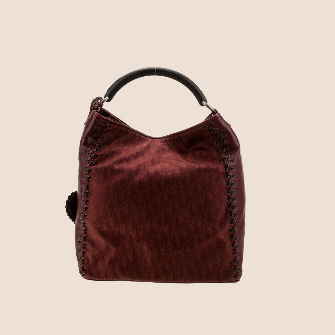 CHRISTIAN DIOR BURGUNDY OBLIQUE ETHNIC HOBO BAG