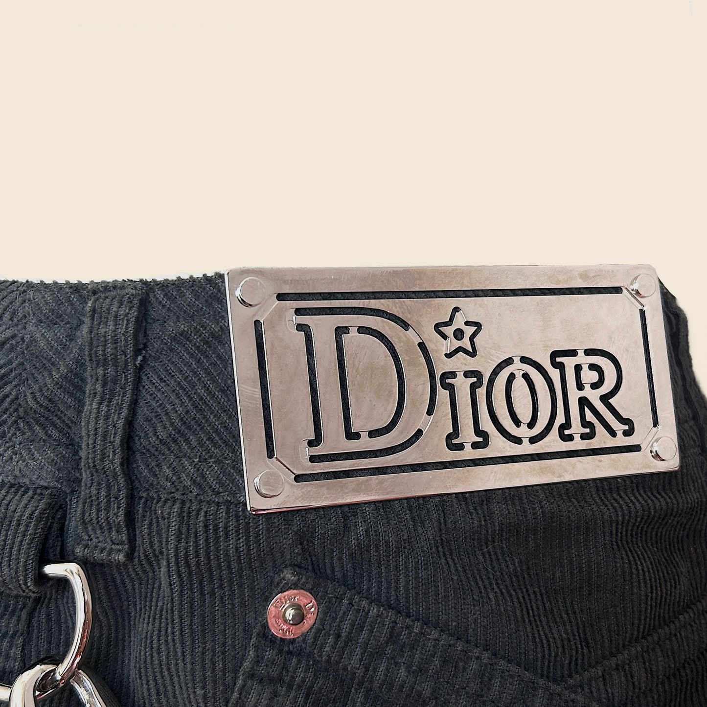 CHRISTIAN DIOR 2004 HARDCORE SILVER STAR CHAIN CORDUROY MINI SKIRT