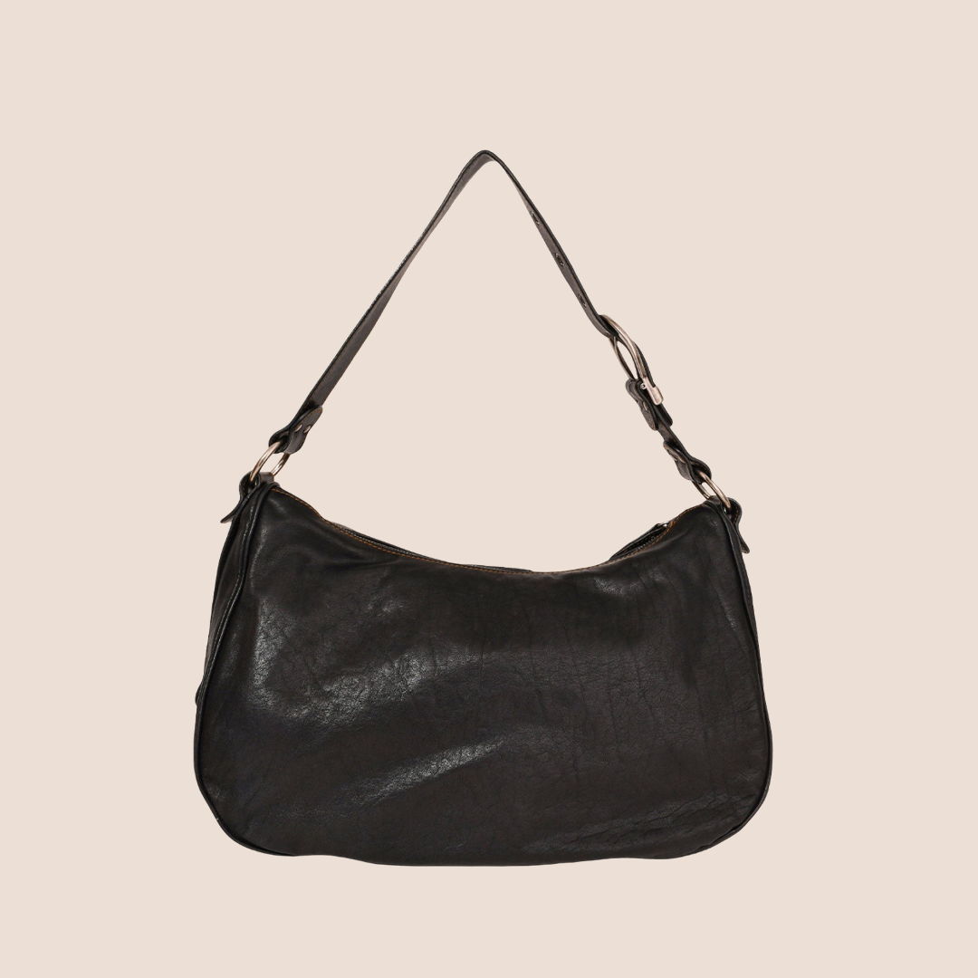 CHRISTIAN DIOR 2006 BLACK LEATHER ZIP GAUCHO BAG