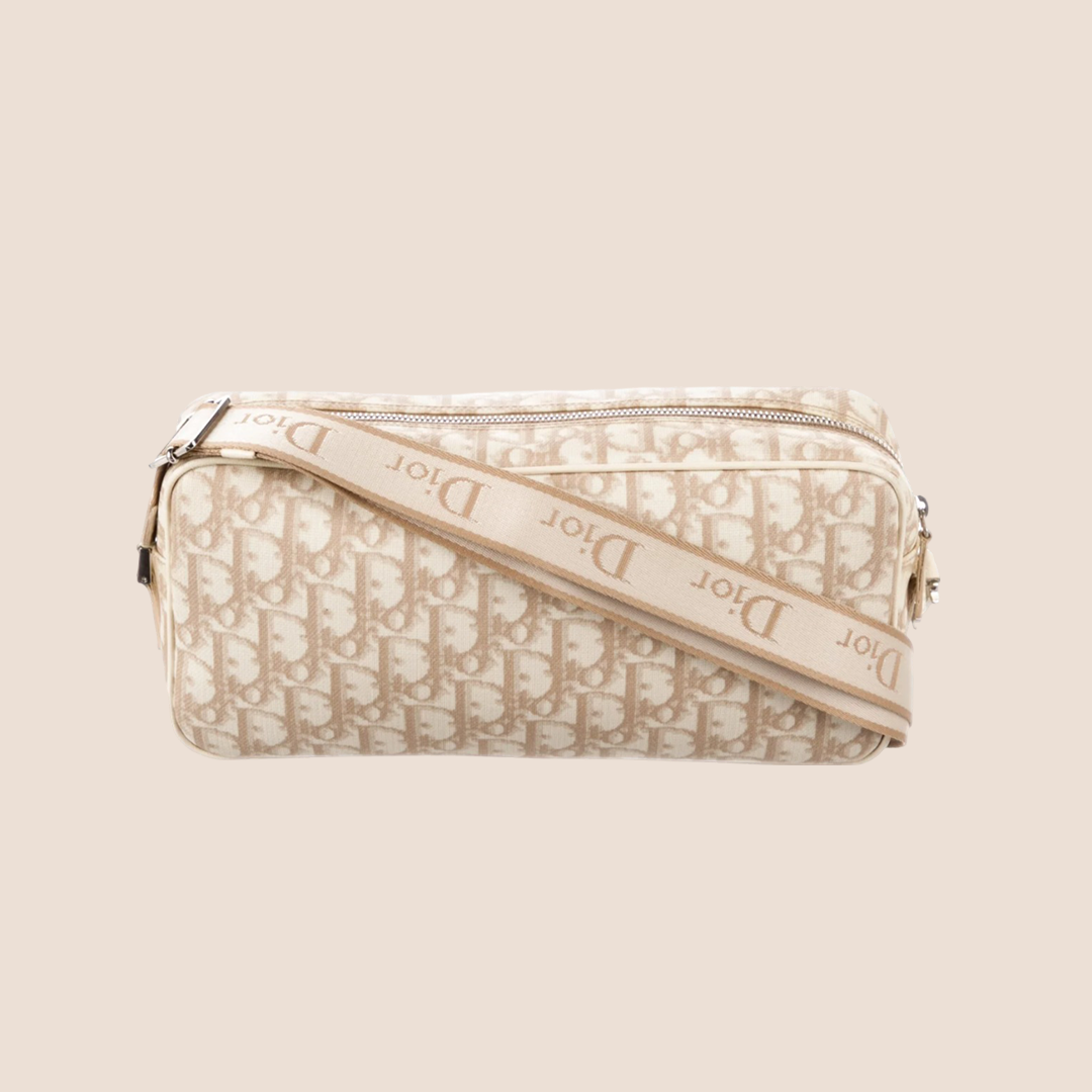 CHRISTIAN DIOR 2004 DIORISSIMO BEIGE FLORAL EMBROIDERED CROSSBODY BAG