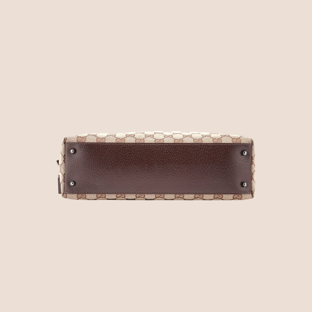 GUCCI 2000 BROWN GG MONOGRAM SMALL BOSTON BAG