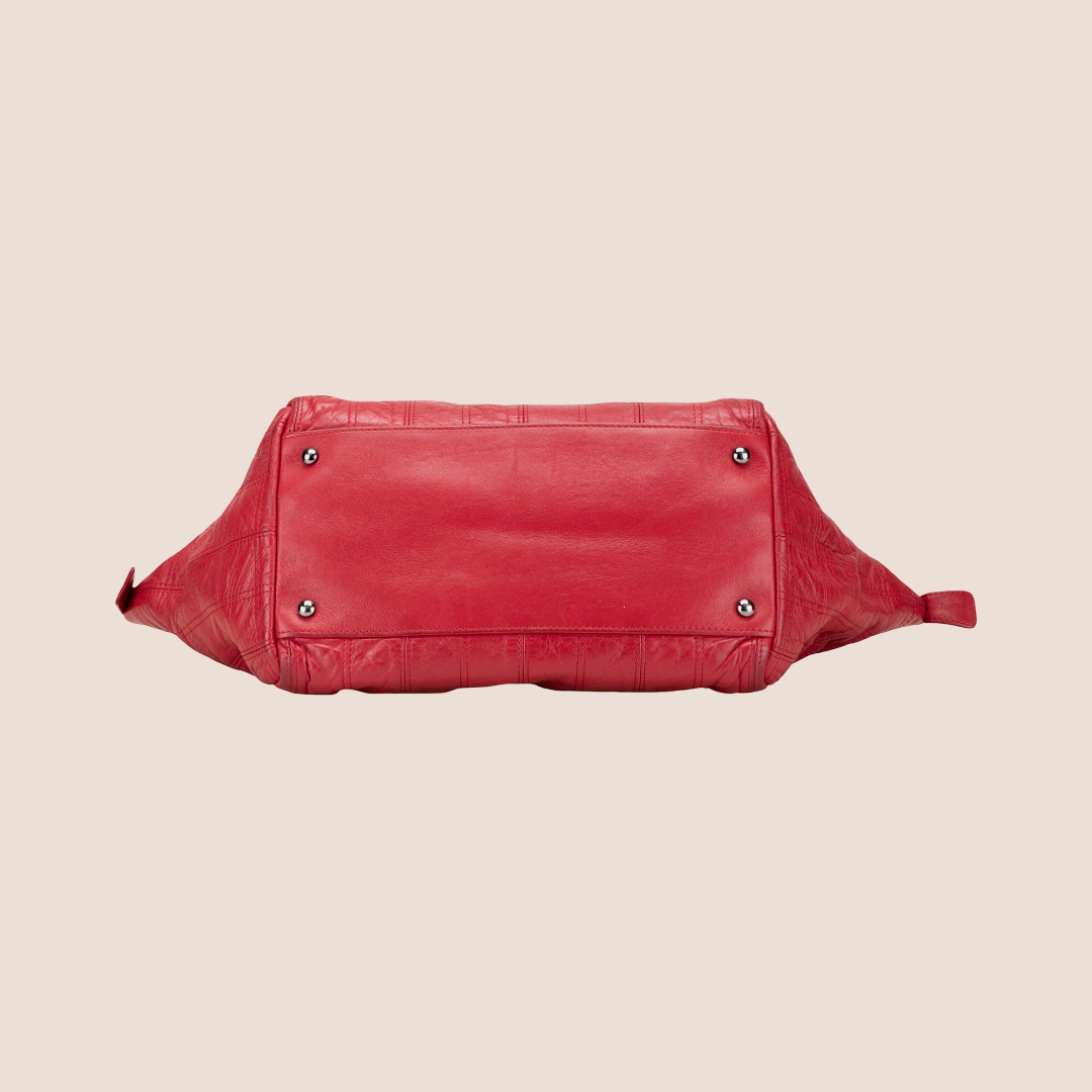 CHANEL RED LAMBSKIN SQUARE SITITCHED LAX HANDBAG