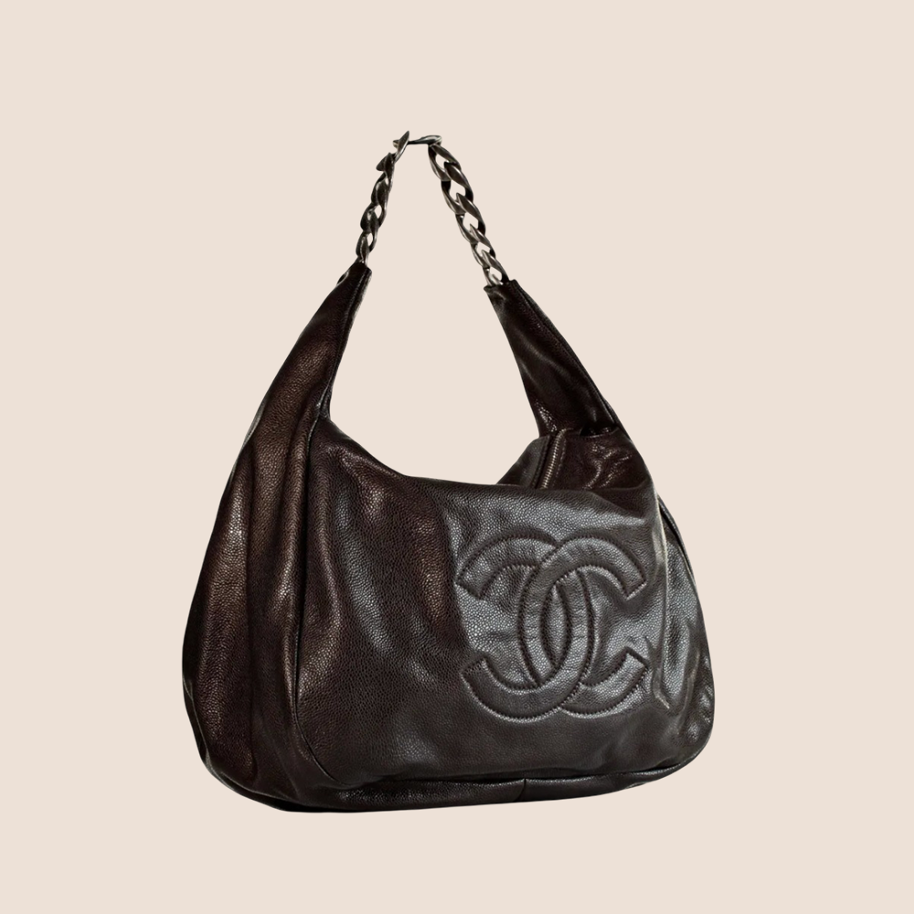 CHANEL 2010 BLACK STITICHED CC SHOULDER BAG