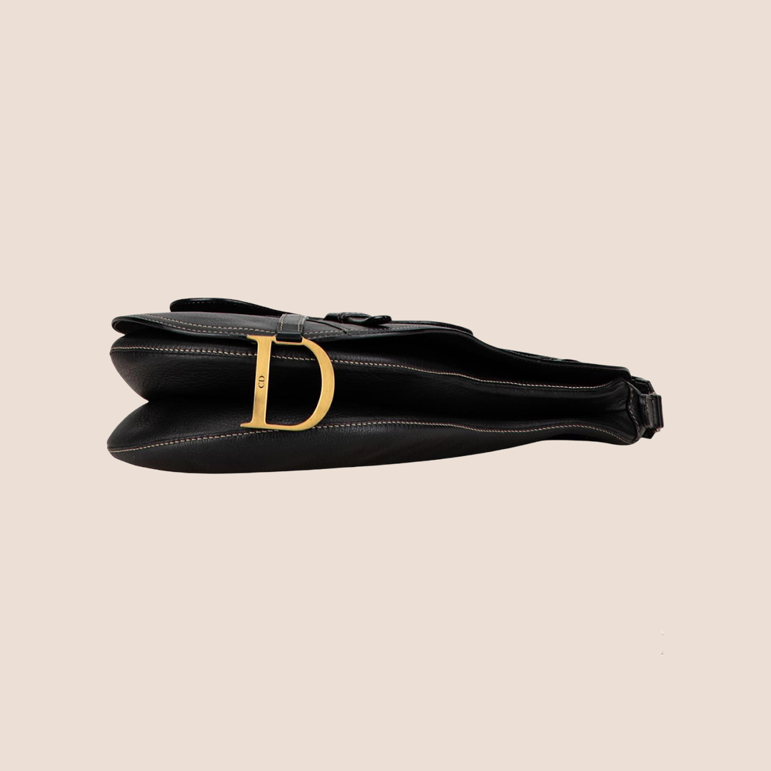 CHRISTIAN DIOR 2002 BLACK LEATHER MESSENGER SADDLE BAG