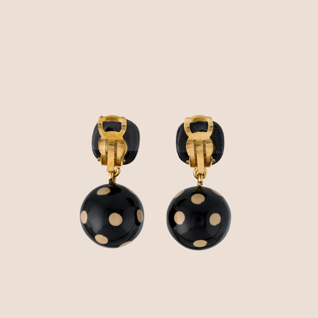 CHANEL 2000 POLKA DOT RESIN DROP CLIP ON EARRINGS