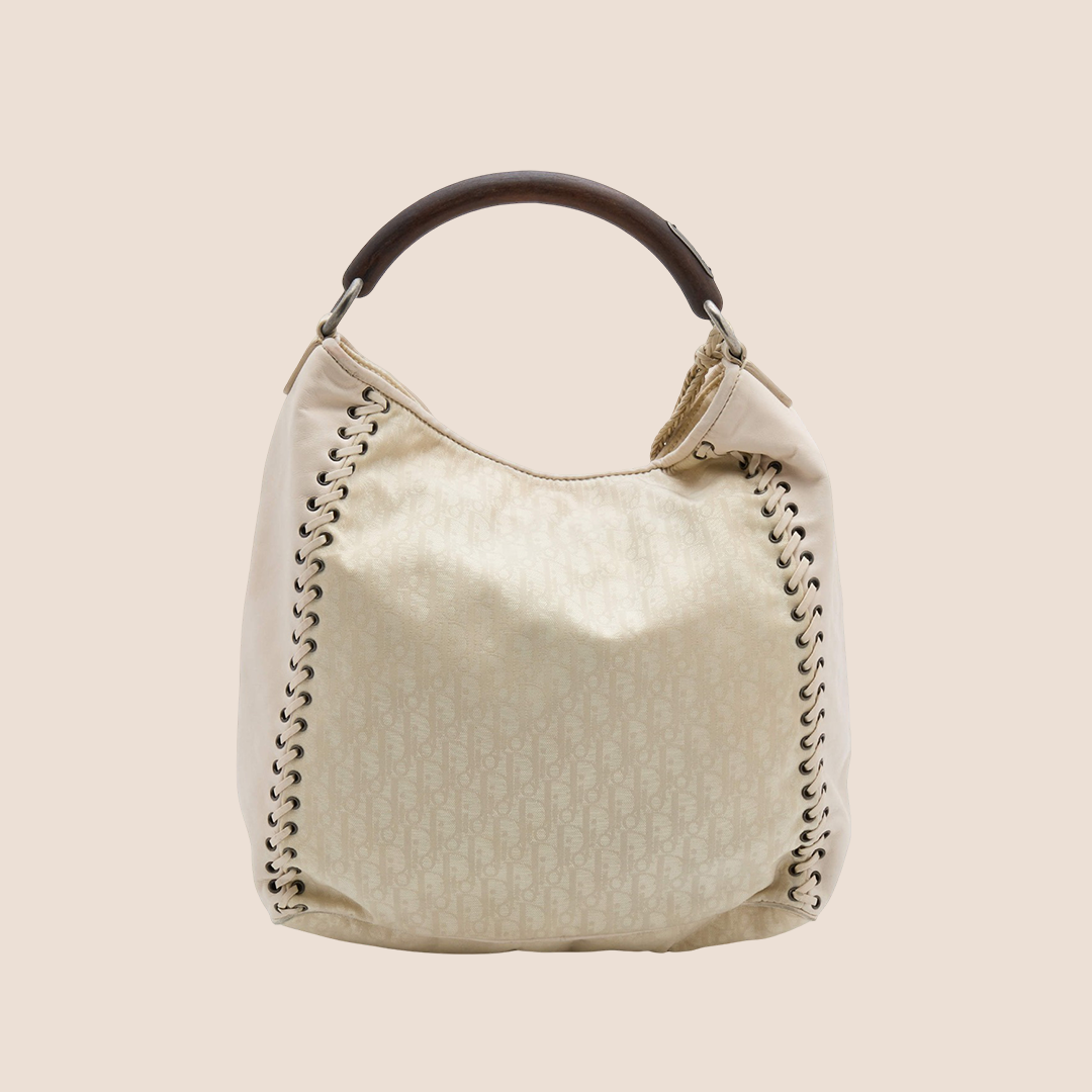 CHRISTIAN DIOR BEIGE OBLIQUE ETHNIC HOBO BAG