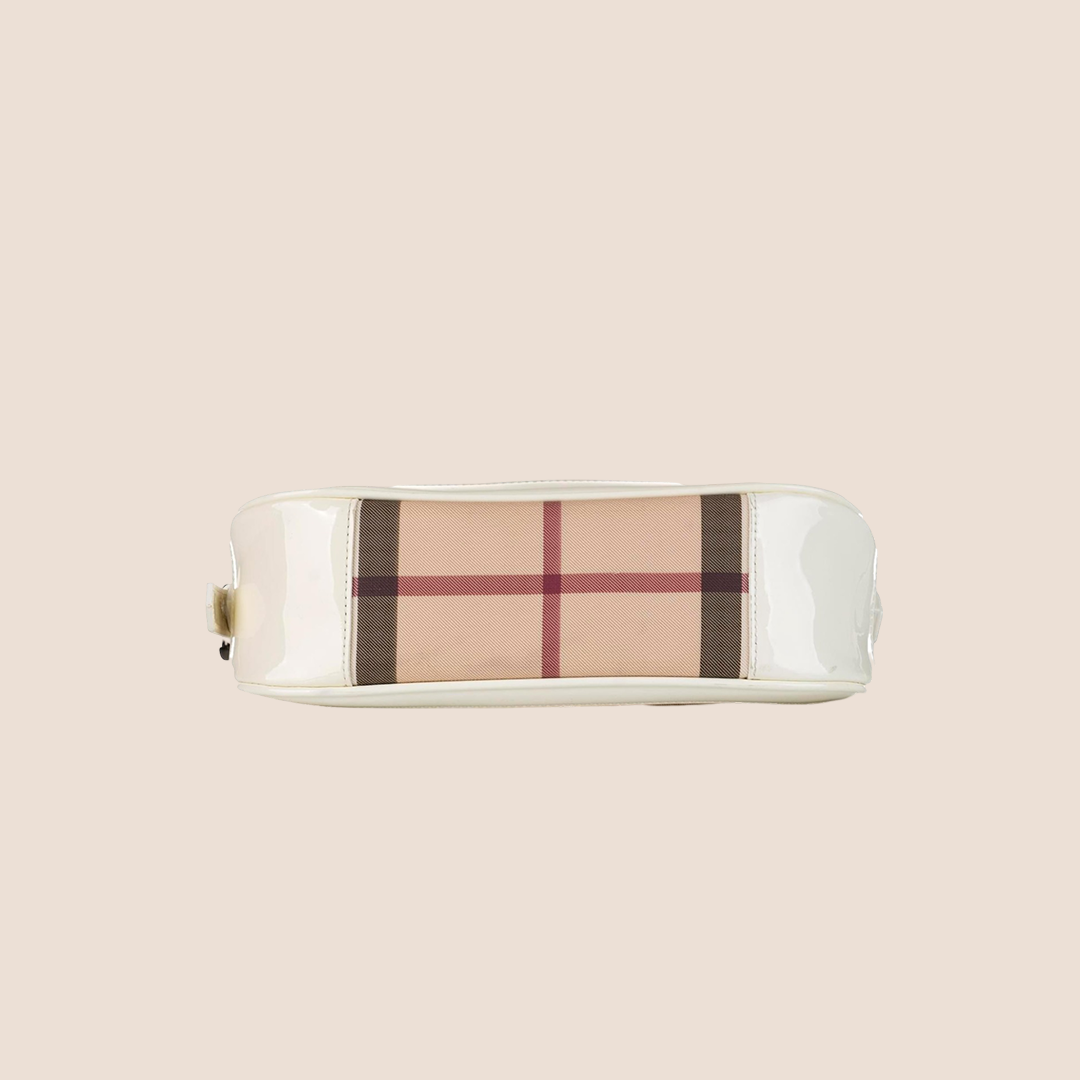 BURBERRY NOVA CHECK WHITE PATENT LEATHER SHOULDER BAG